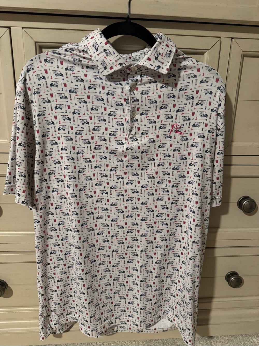 Men's Large Rhoback White Printed Short-Sleeve Polo Shirt